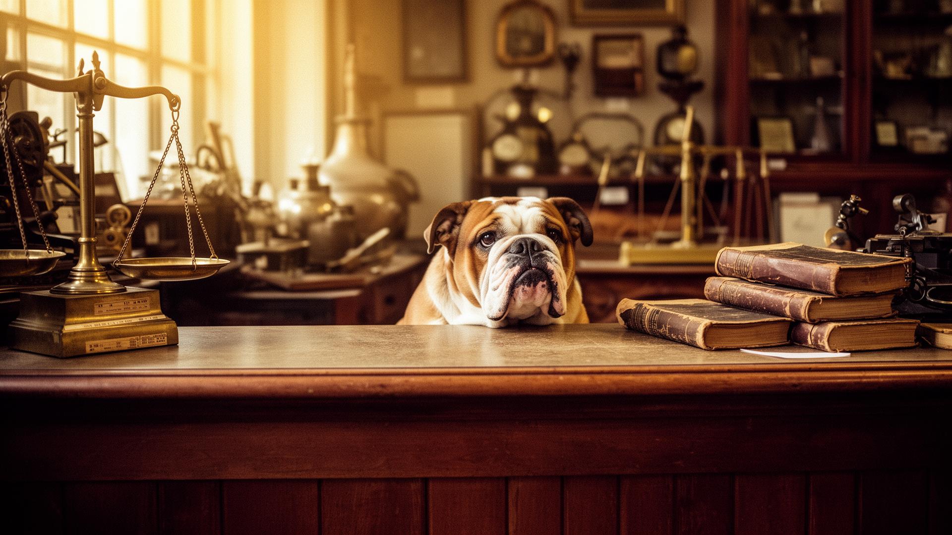 JuJu peeking over the antique shop counter
